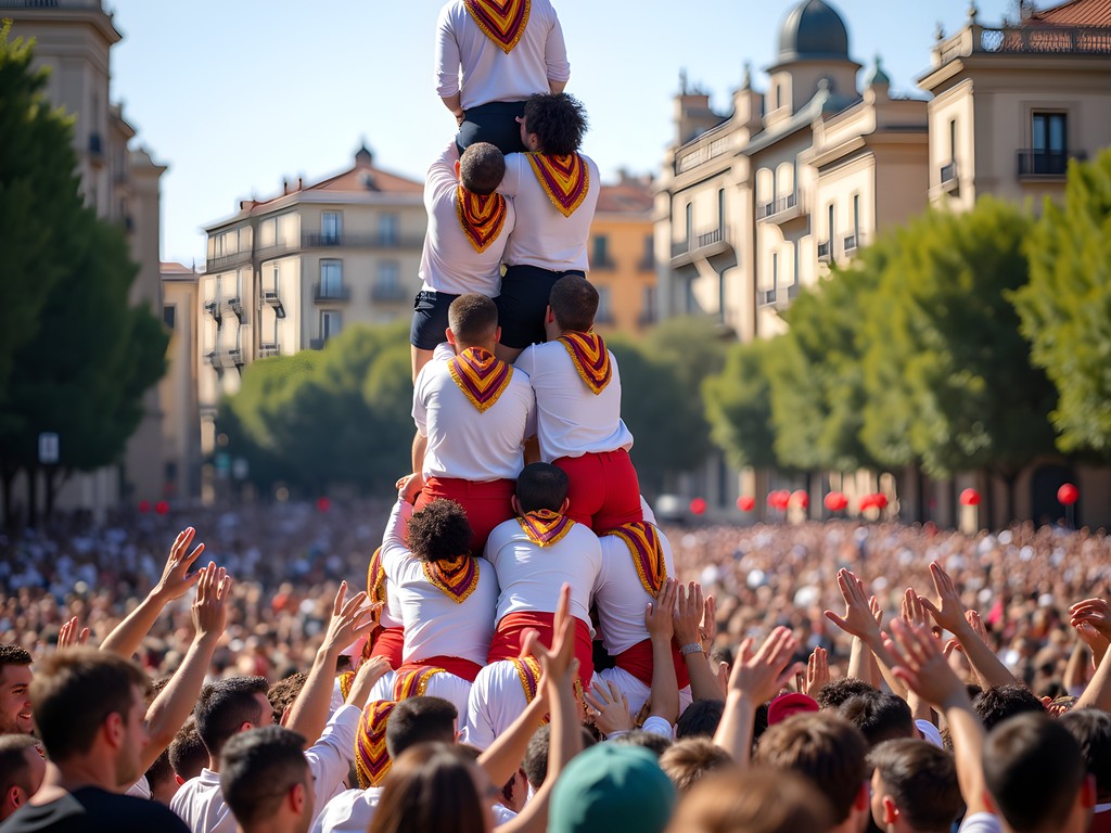 Traditional Catalan human towers (castells) performance in Barcelona