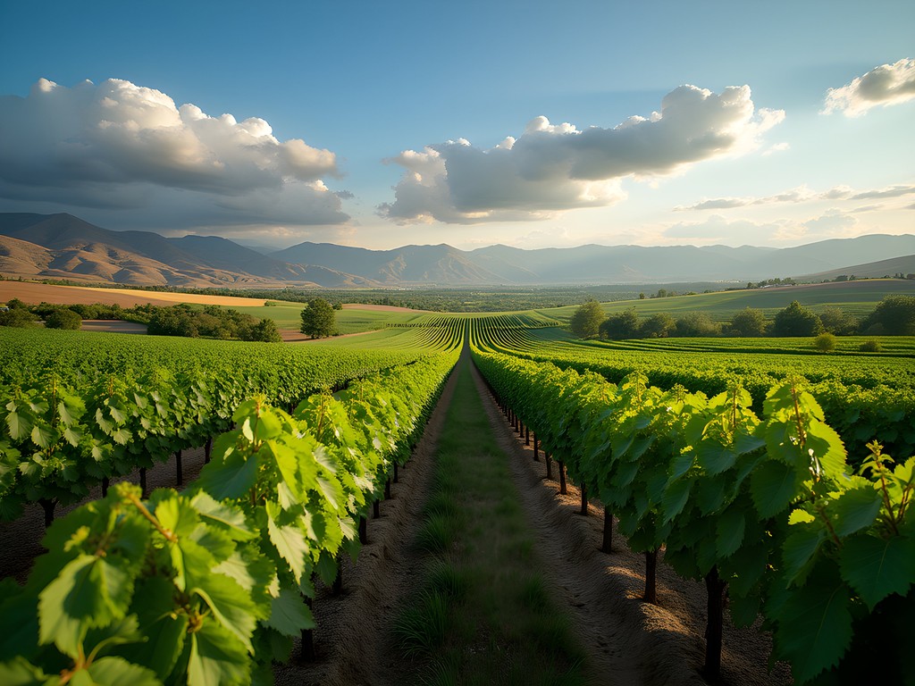 Scenic vineyards in Bekaa Valley with mountains in background