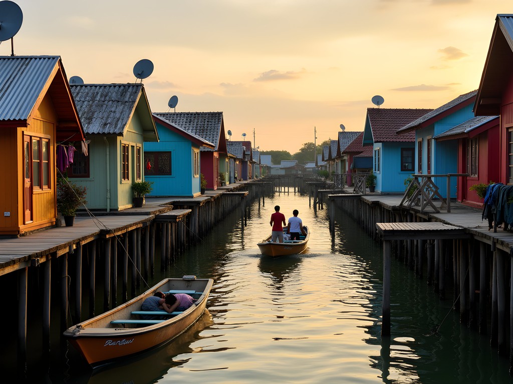 Colorful stilt houses of Kampong Ayer water village in Bandar Seri Begawan