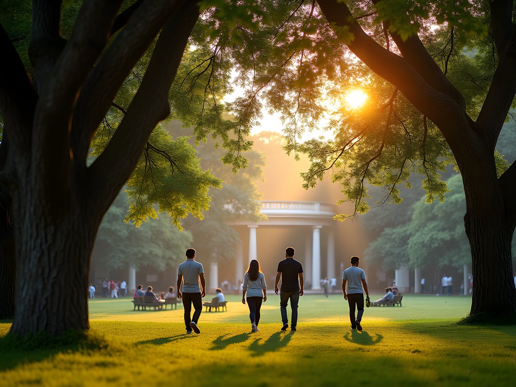 Sunset at Cubbon Park in Bangalore with tech professionals finding evening tranquility