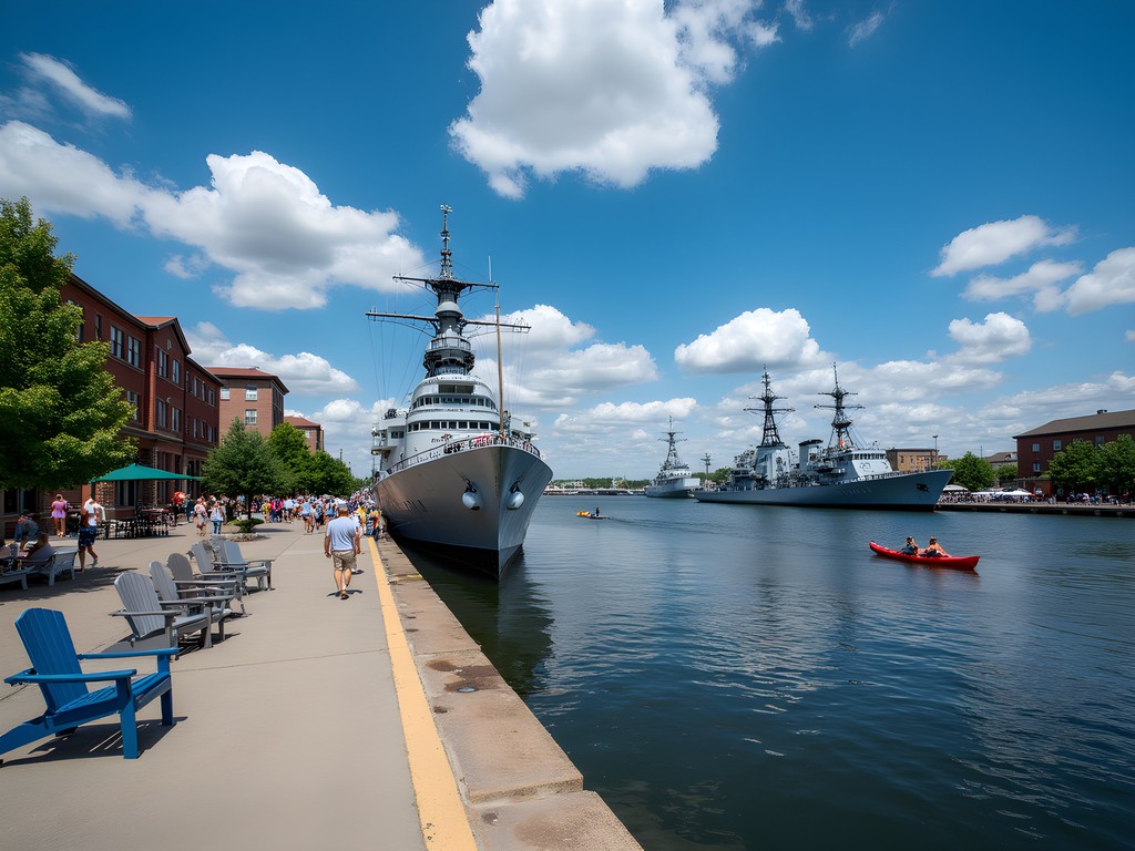 Buffalo's revitalized Canalside district with summer activities and historic waterfront