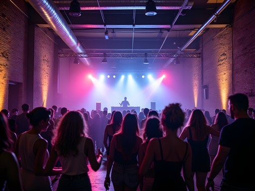 Buffalo's repurposed industrial warehouse electronic music venue with colorful lighting