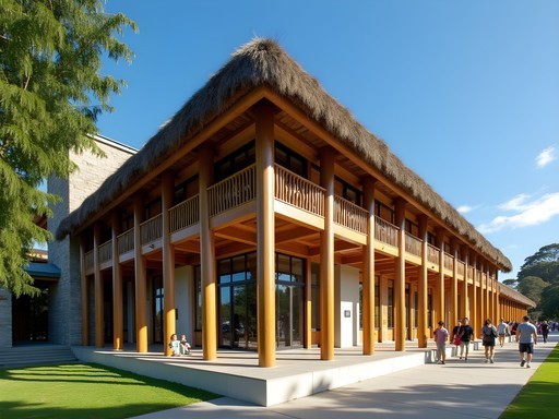 University of Auckland's distinctive Fale Pasifika building with traditional Pacific Island architecture