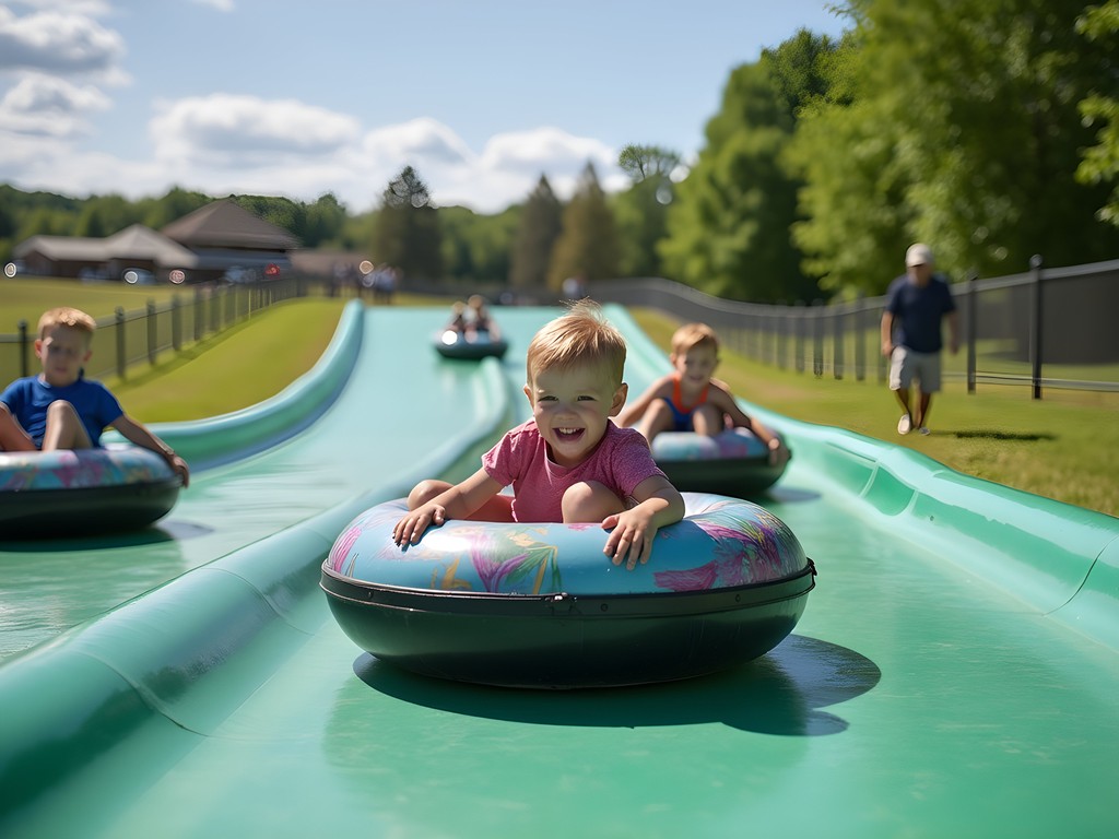 Family enjoying summer tubing at Buck Hill in Burnsville, Minnesota