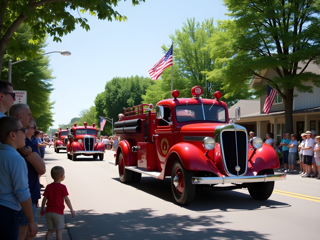 Vintage fire trucks at the annual Burnsville Fire Muster parade