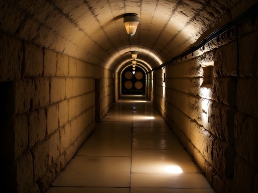 Historic stone tunnels beneath downtown Caldwell with wine barrels aging in the background