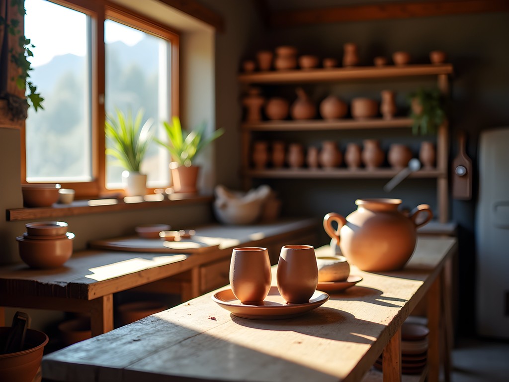 Pottery studio in Caldwell with handmade wine cups and local clay materials