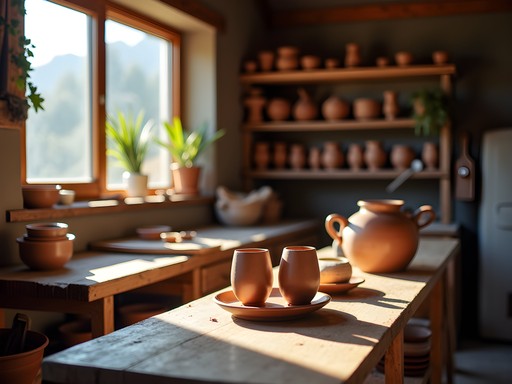 Pottery studio in Caldwell with handmade wine cups and local clay materials