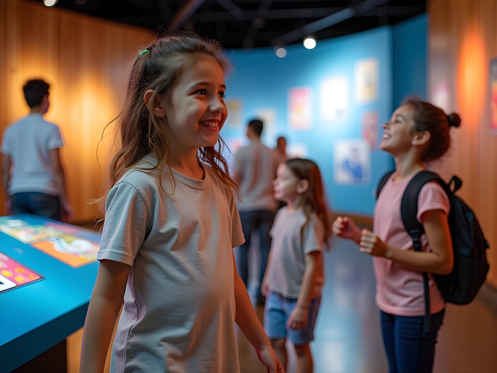 Family exploring interactive music exhibits at Studio Bell in Calgary