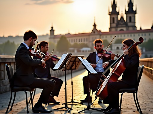 Classical musicians performing on Charles Bridge in Prague