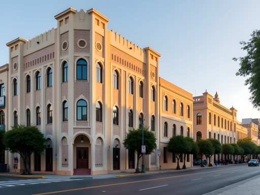Art Deco architecture in downtown Casablanca with characteristic geometric patterns and pastel colors
