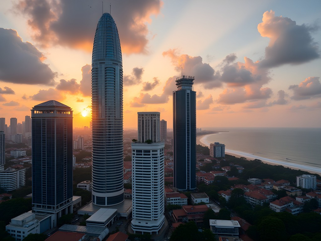 Modern Colombo skyline with Port City development and ocean view