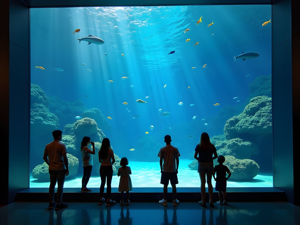 Families enjoying the Gulf of Mexico exhibit at the Texas State Aquarium in Corpus Christi