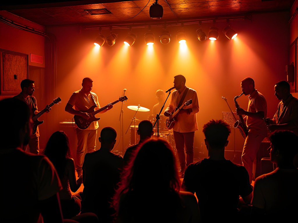 Atmospheric jazz club in Dakar with local musicians performing traditional and fusion music