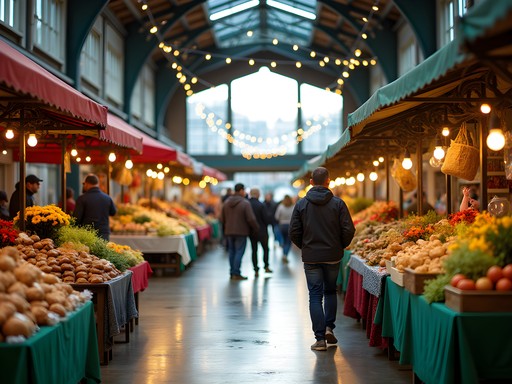 Colorful vendor stalls with fresh produce and flowers at 2nd Street Market Dayton Ohio