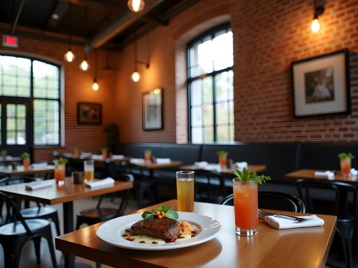 Interior of The RailYard restaurant in Decatur with industrial-chic decor and Southern farm-to-table cuisine