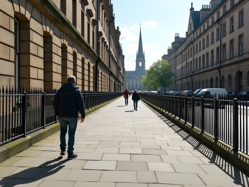 Accessible route through Edinburgh's New Town with wide pavements and gentle slopes