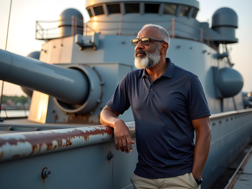 African American man exploring USS Massachusetts deck at Battleship Cove Fall River