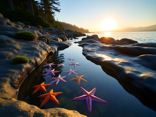 Colorful tide pools with sea stars and anemones at Dash Point State Park Federal Way