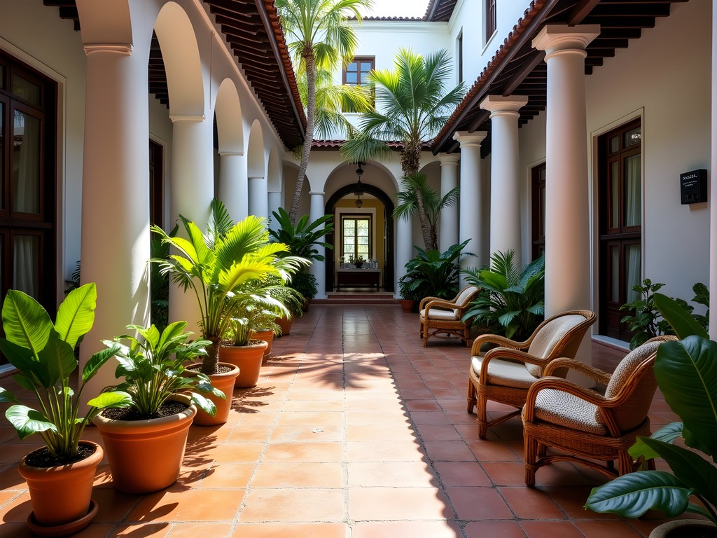 Historic courtyard of a boutique hotel in Galle Fort with colonial architecture