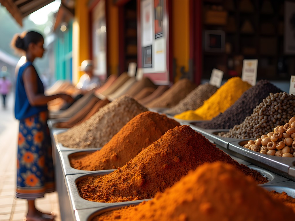 Local spice and produce market in Galle Fort with colorful displays