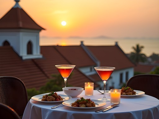 Romantic rooftop dining with views over Galle Fort and the Indian Ocean