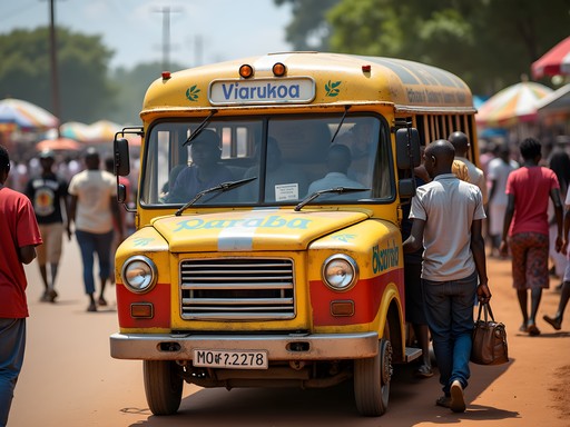 Colorful local minibus (kombi) transport in downtown Gweru with passengers boarding