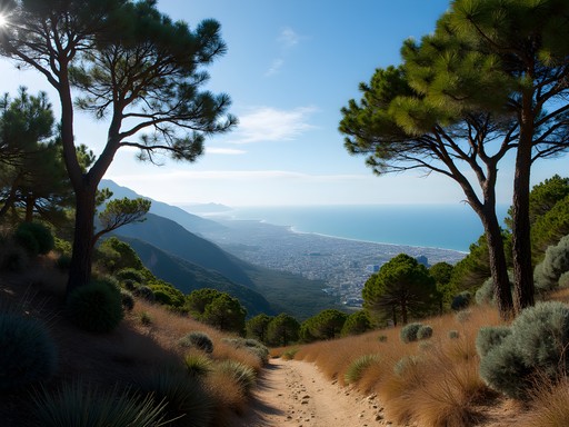 Panoramic view from Mount Carmel hiking trail overlooking Haifa and the Mediterranean