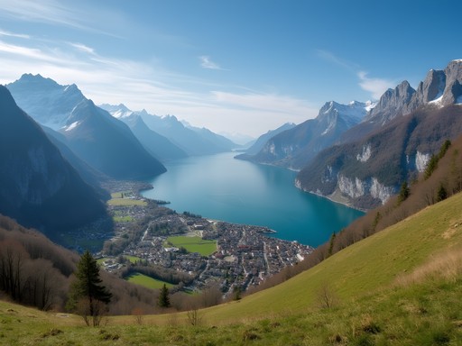 Panoramic view of Lake Hallstatt and village from the World Heritage View skywalk platform
