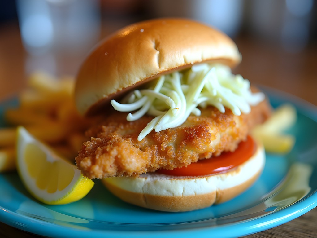 Traditional Bermudian fish sandwich with tartar sauce and coleslaw