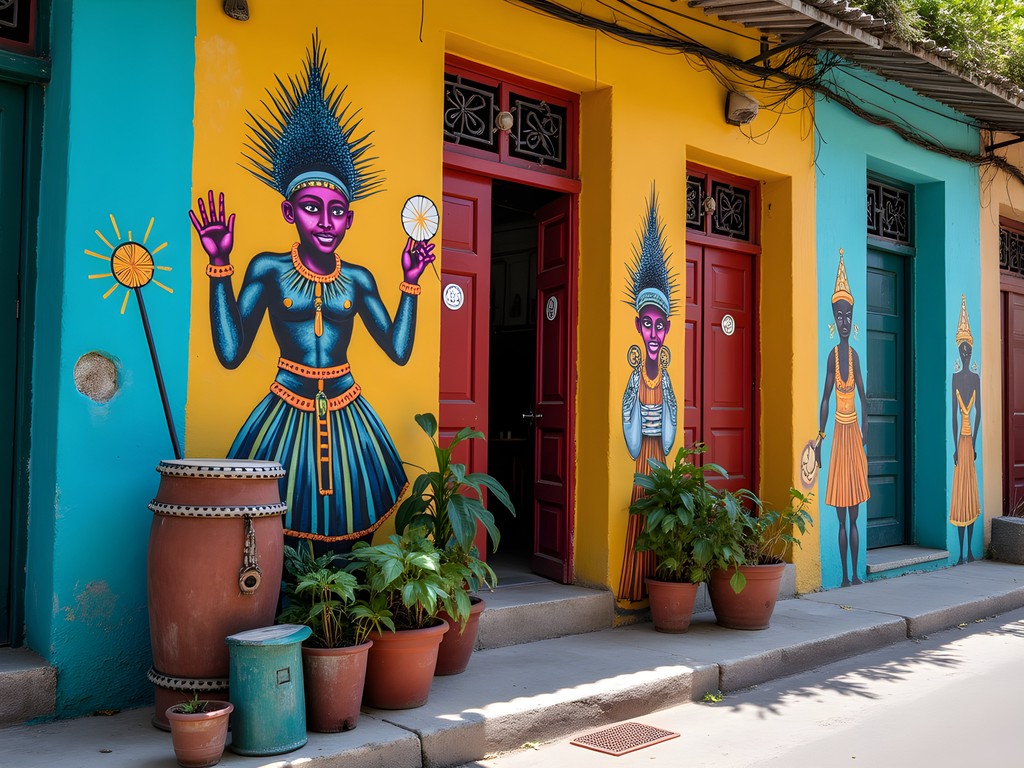Colorful Afro-Cuban murals and sculptures in Callejón de Hamel, Havana
