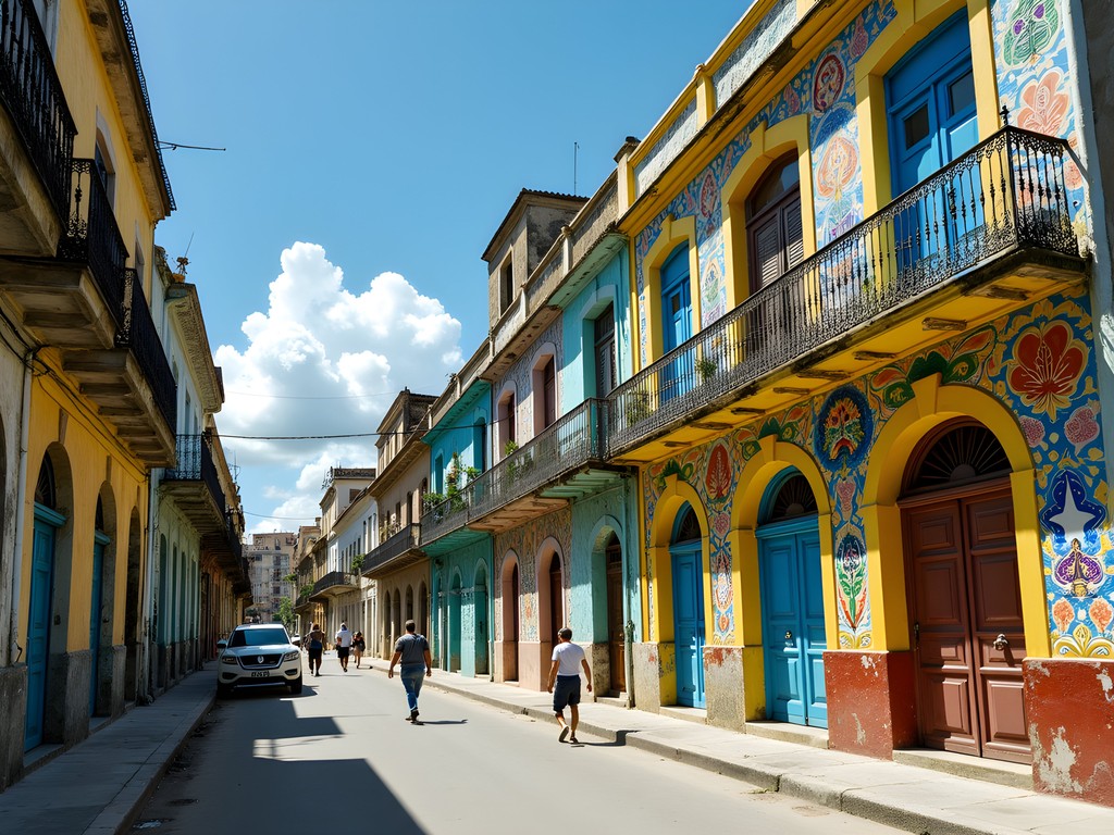 Colorful mosaic art covering buildings in Fusterlandia neighborhood, Havana