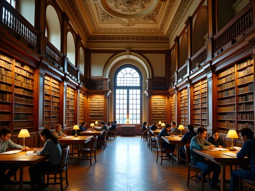 Historic interior of Heidelberg University Library with ornate details