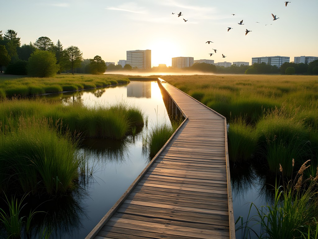 Jackson Bottom Wetlands Preserve with tech campus buildings visible on the horizon in Hillsboro