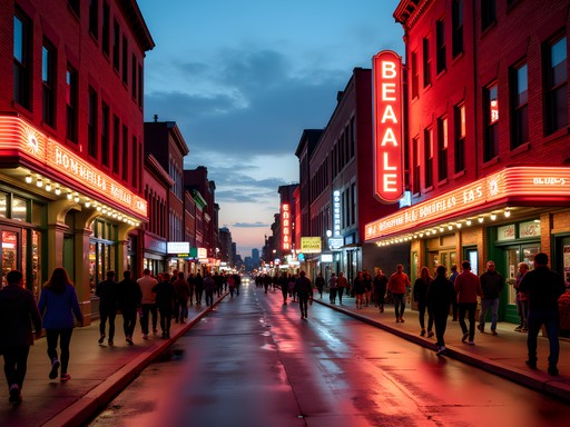 Beale Street Memphis evening with neon lights