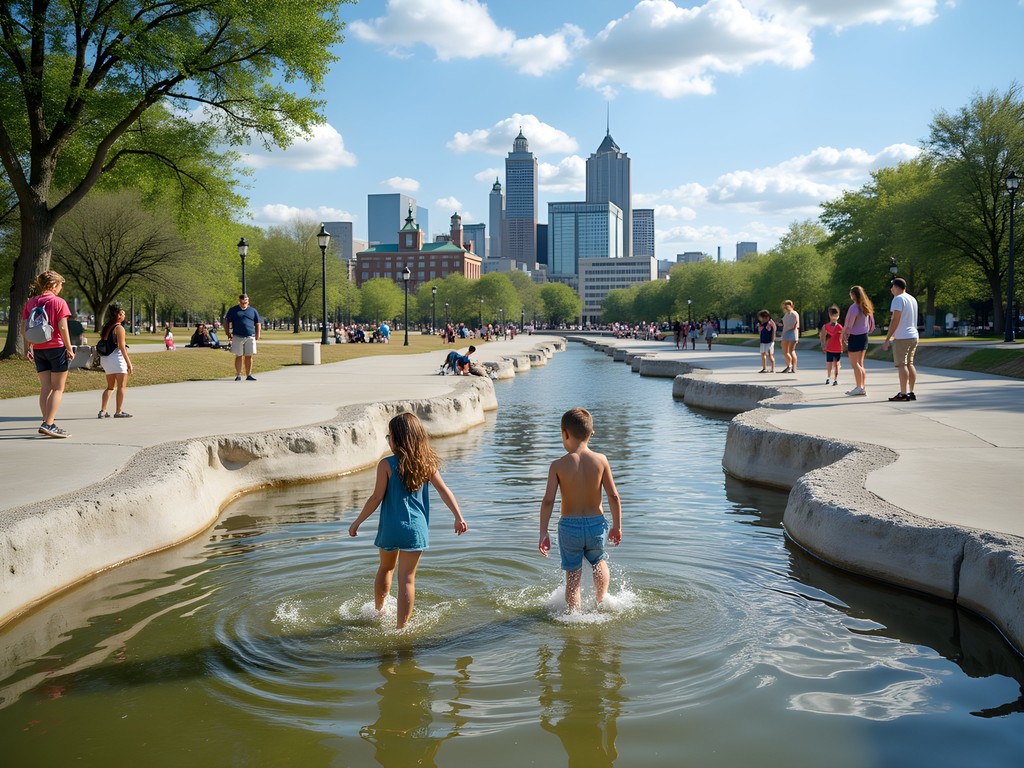 Children playing in the scale model Mississippi River at Mud Island River Park