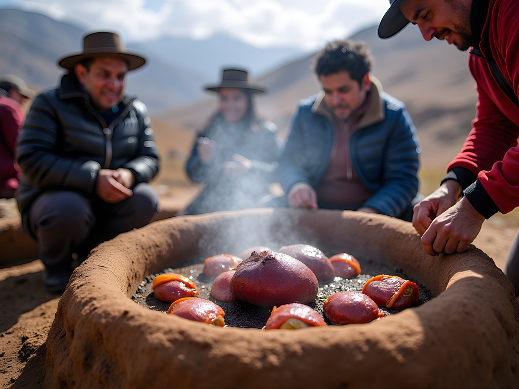 Traditional Pachamanca meal being prepared in Huancayo