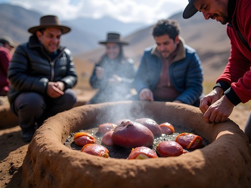 Traditional Pachamanca meal being prepared in Huancayo