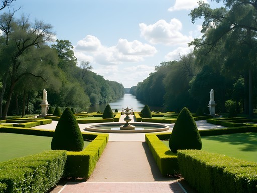 Formal gardens at Cummer Museum of Art in Jacksonville with river view