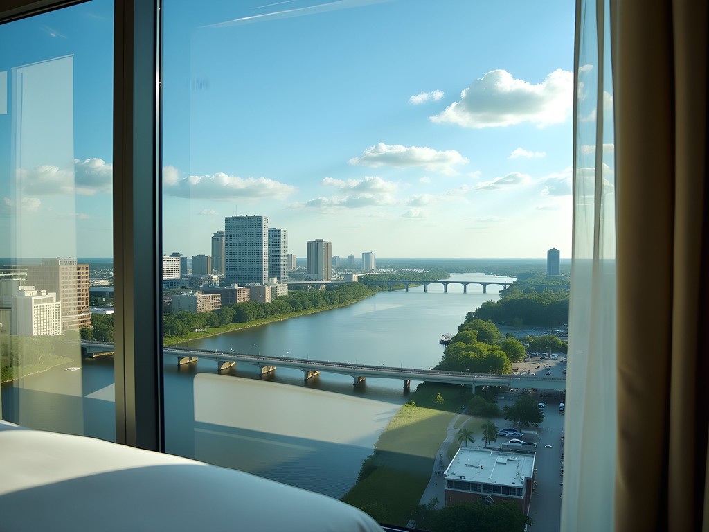 View of St. Johns River and Jacksonville skyline from hotel room