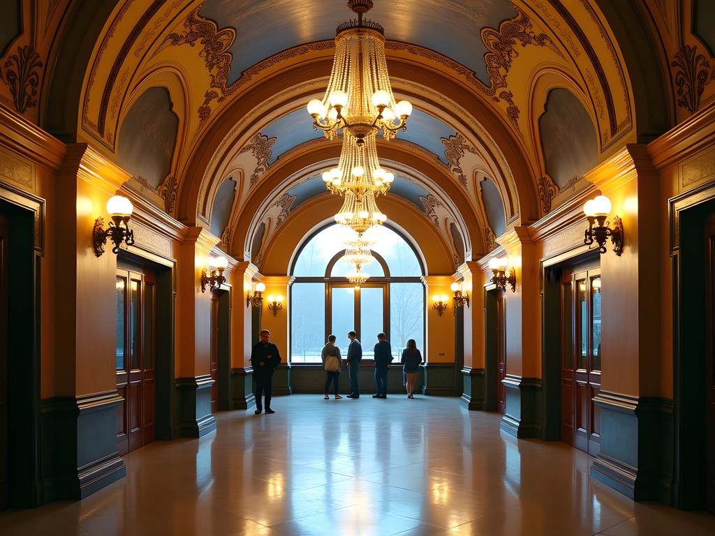 Ornate chandeliers and mosaics in Kyiv's Zoloti Vorota metro station