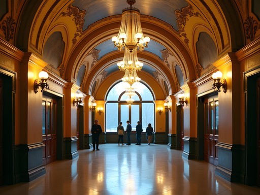 Ornate chandeliers and mosaics in Kyiv's Zoloti Vorota metro station
