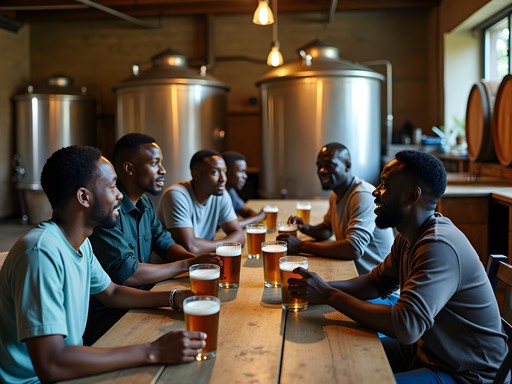 Craft beer tasting session at a small Kinshasa microbrewery