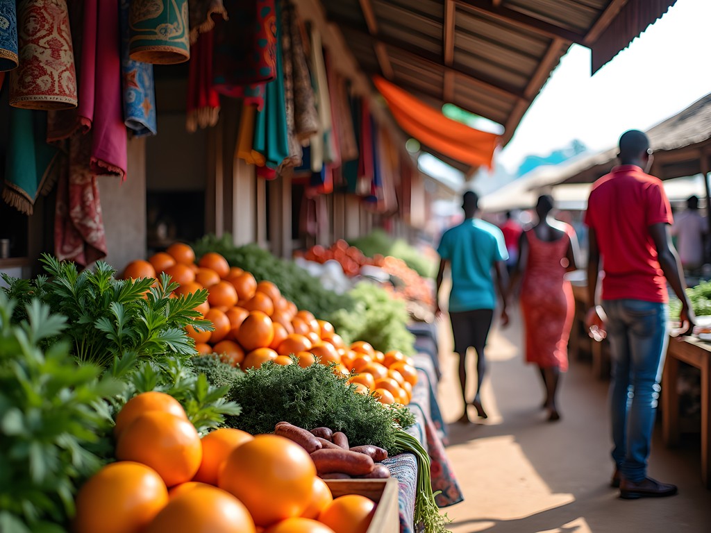Colorful produce and crafts at Maramba Market in Livingstone, Zambia