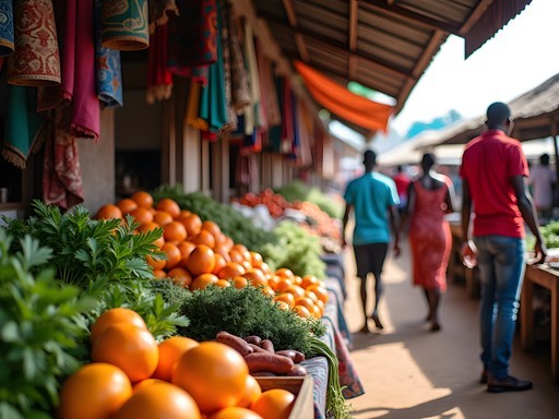 Colorful produce and crafts at Maramba Market in Livingstone, Zambia