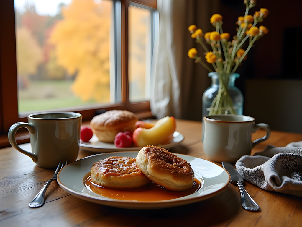 Rustic farm-to-table breakfast with apple pastries at a Londonderry bed and breakfast