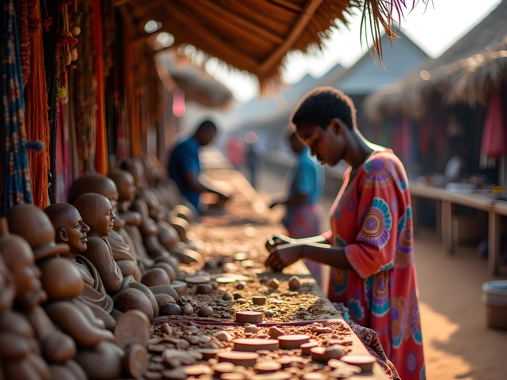 Colorful crafts and wooden carvings at Kabwata Cultural Village in Lusaka
