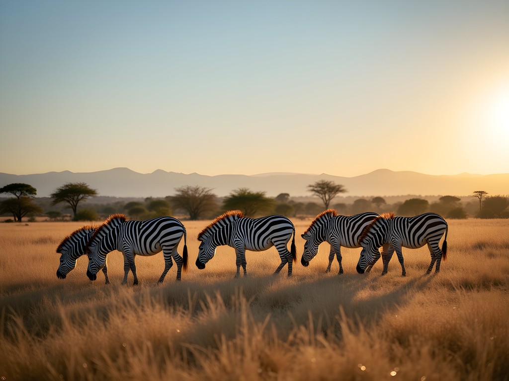 Zebras grazing in Lusaka National Park with the city skyline visible in the distance
