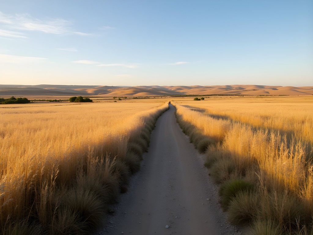 Hiking trail through Konza Prairie with golden tallgrass and rolling hills in fall
