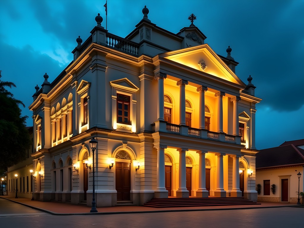 Historic Teatro de la Ópera in Maracay illuminated at twilight
